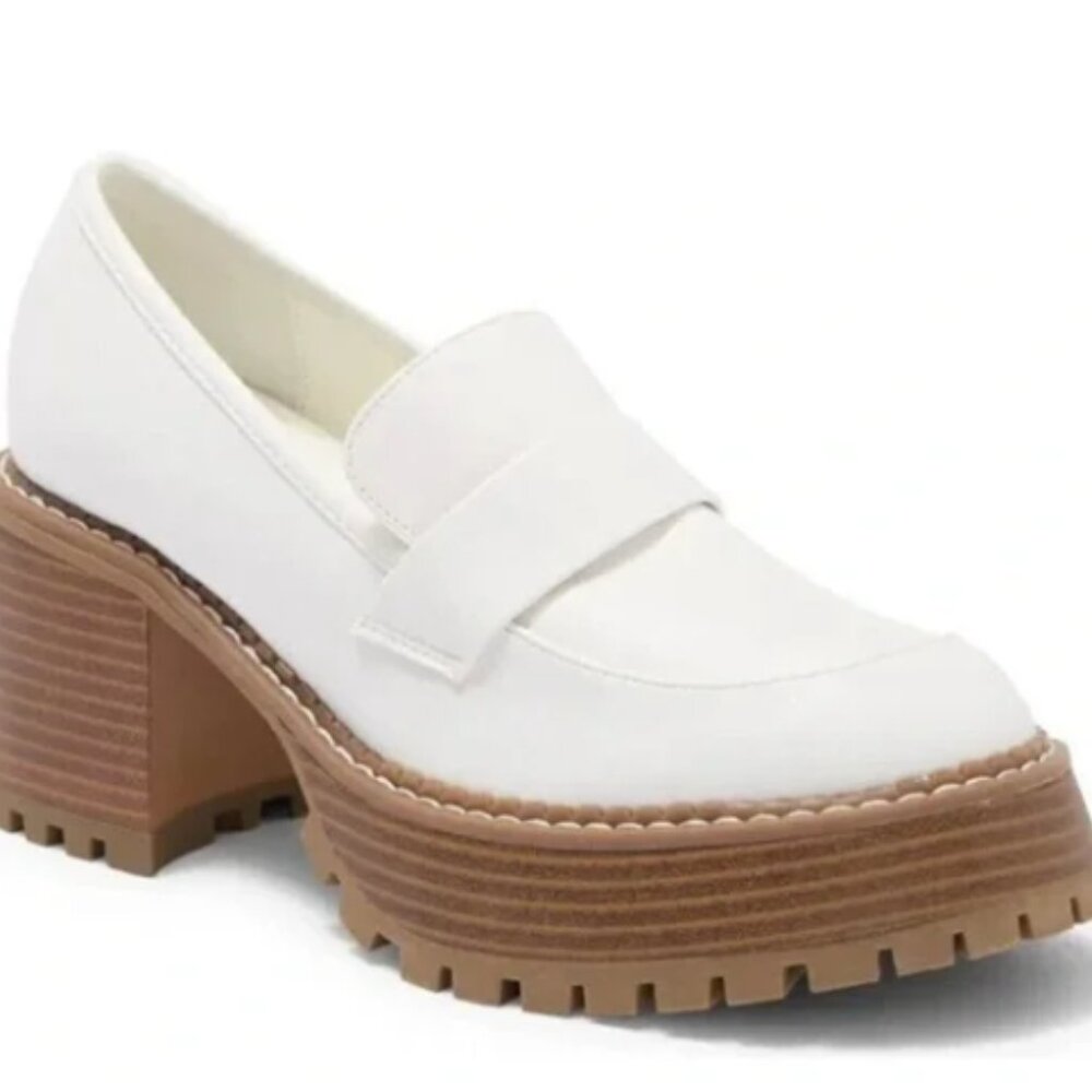 Mia Delilah Lug Sole Platform Loafers, White Leather - Size 8.5 - Picture 1 of 8
